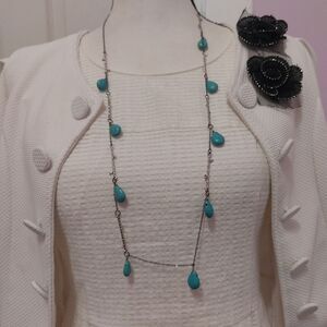J.Jill Dangling Turquoise and Tree Twigs Links Gunmetal Long Statement Necklace